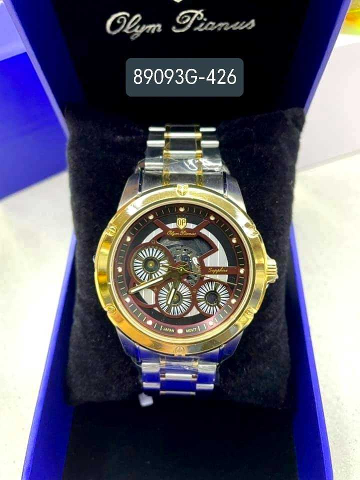 OLYM PIANUS (OP) Quartz นาฬิกาข้อมือผู้ชาย รุ่น 89093G-426 หน้าเปลือยสีน้ำตาล ขนาด 40 mm.