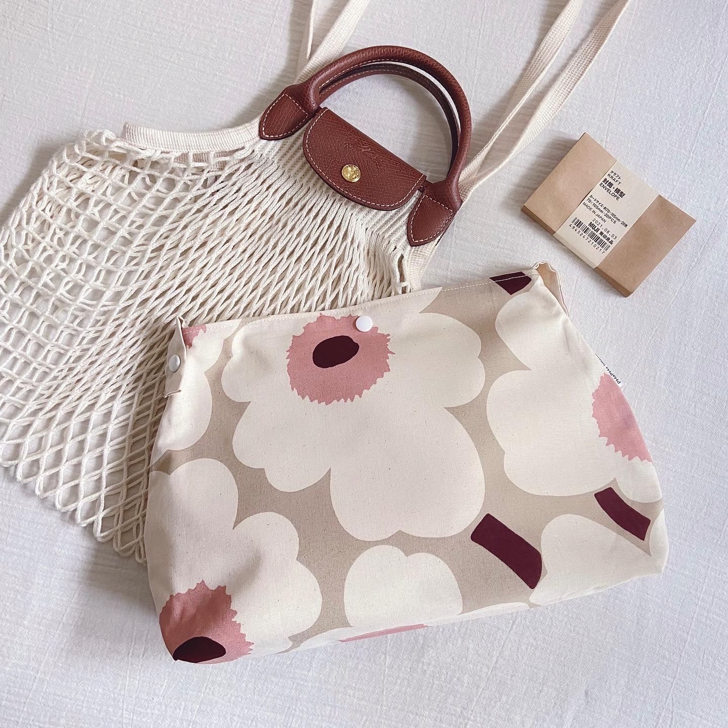 Bag in Bag กระเป๋าไส้ในไซส์ S ผ้าเมริเมะโกะ/ เกสรชมพู 📌 จัดส่งหลังกดสั่ง 7-10วัน