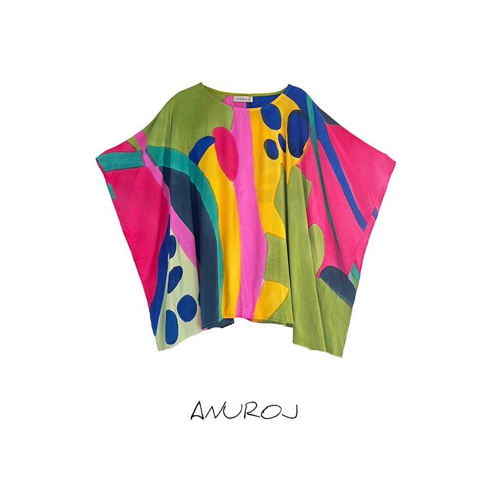 (Pre-order) Poncho Blouse Normal Size Cotton Silk Hand paint For Summer Beach Vacation