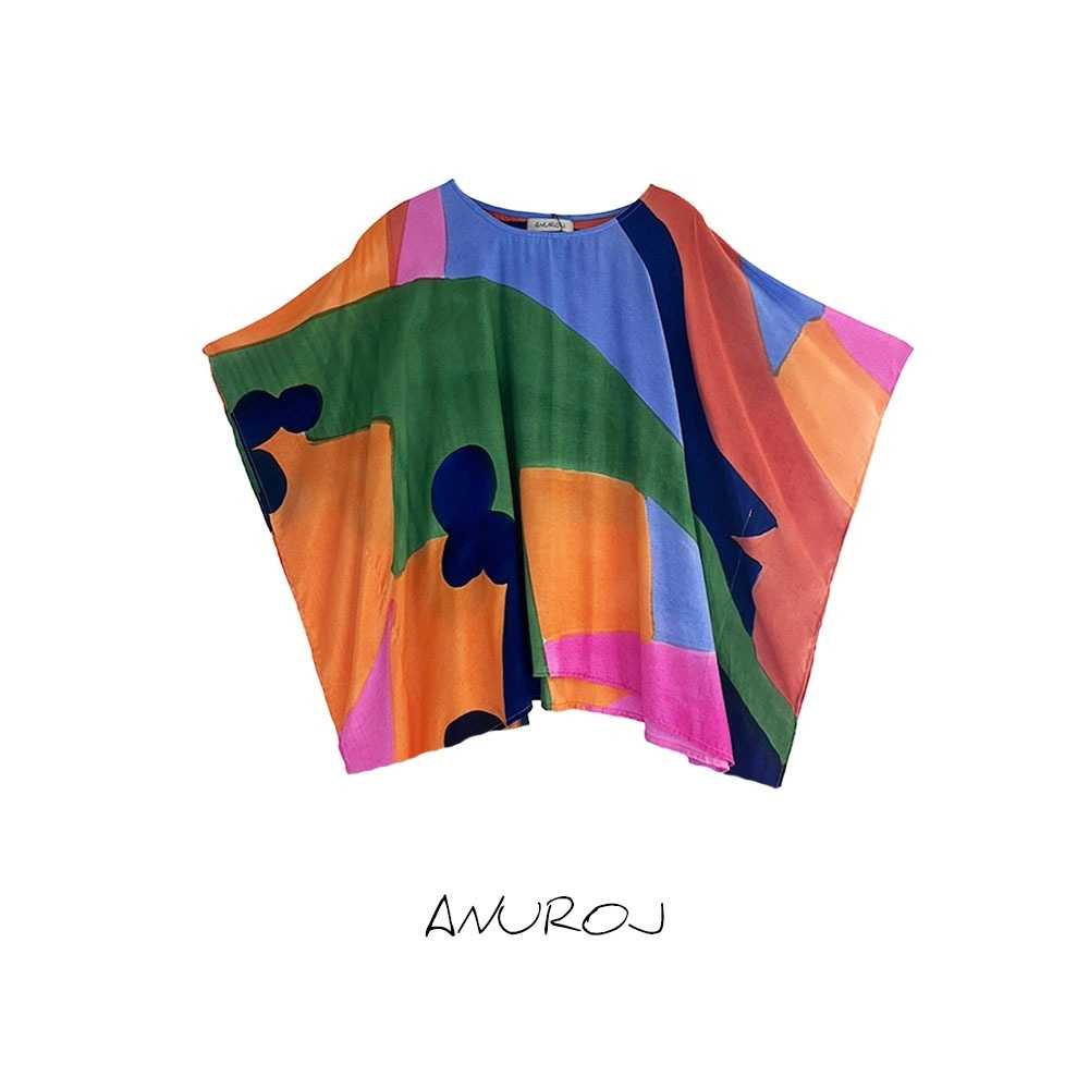 (Pre-order) Poncho Blouse Normal Size Cotton Silk Hand paint For Summer Beach Vacation