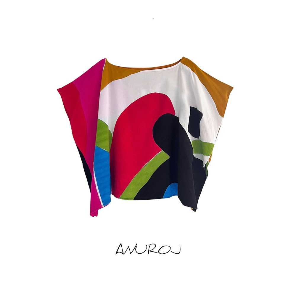 (Pre-order)Poncho Blouse Small Size Cotton Rayon Hand paint For Summer Beach Vacation