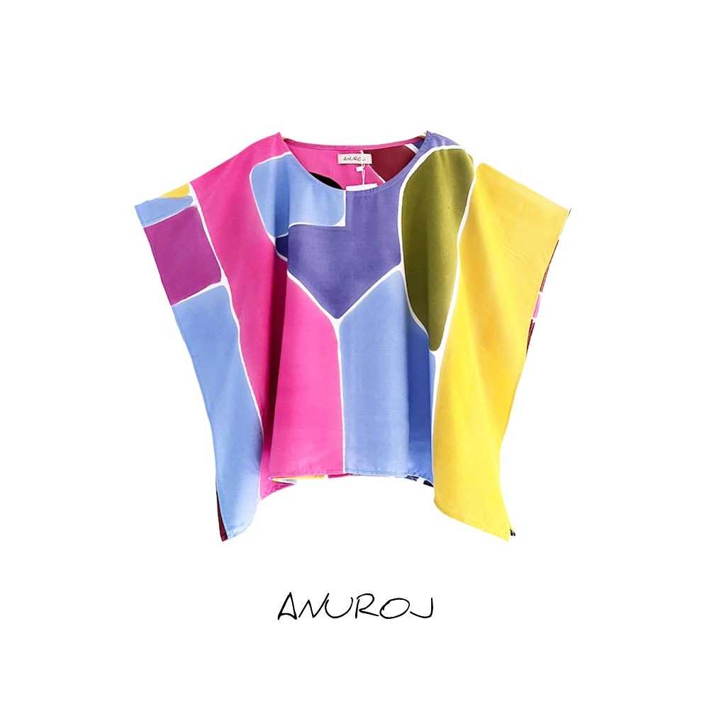 (Pre-Order) Poncho Blouse Small Size Cotton Rayon Hand paint For Summer Beach Vacation