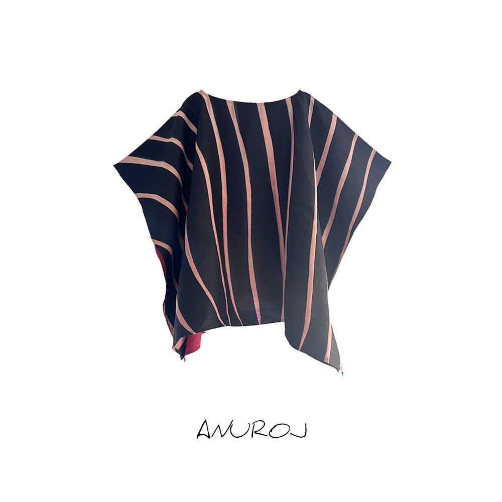 (Pre-Order)Poncho Blouse Normal Size Silk Linen Hand paint For Summer Beach Vacation