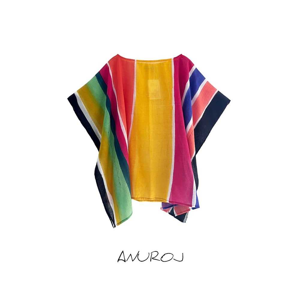 (Pre-Order) Poncho Blouse Normal Size Cotton voie Hand paint For Summer Beach Vacation