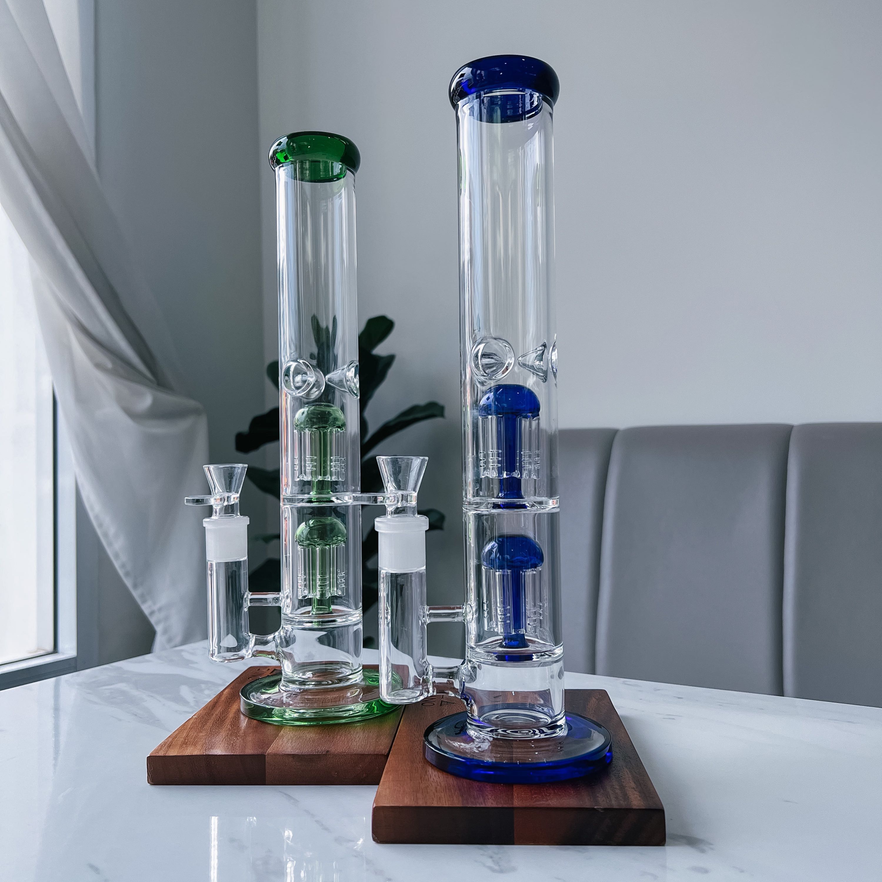 Straight Glass Bong with Double Tree Perc | 35 cm