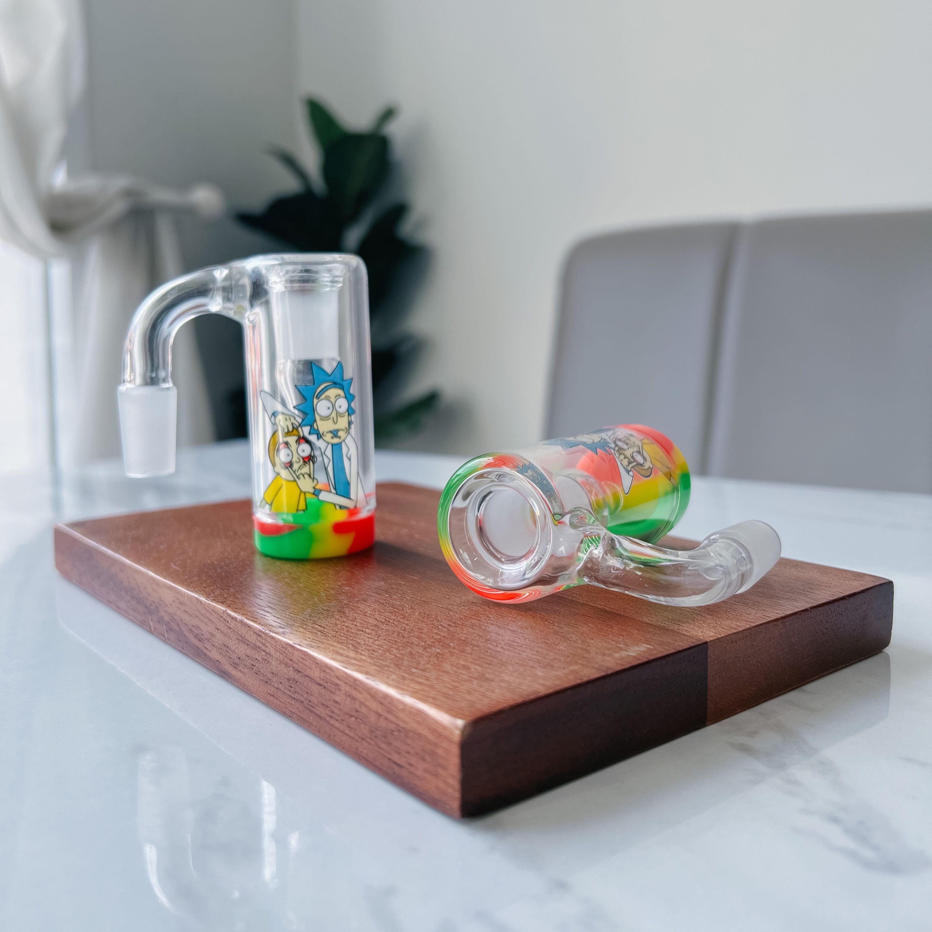 90 Degree Rick & Morty Colorful Glass Silicone Ash Catcher | 14.5 mm