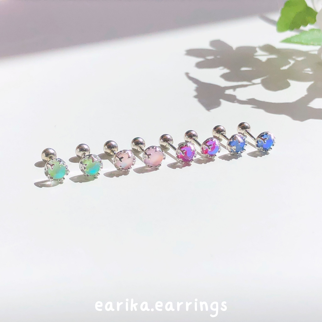 earika.earrings - round coral piercing จิวหูเงินแท้จี้ทรงกลมปะการัง (ราคาต่อชิ้น) สำหรับผิวแพ้ง่าย