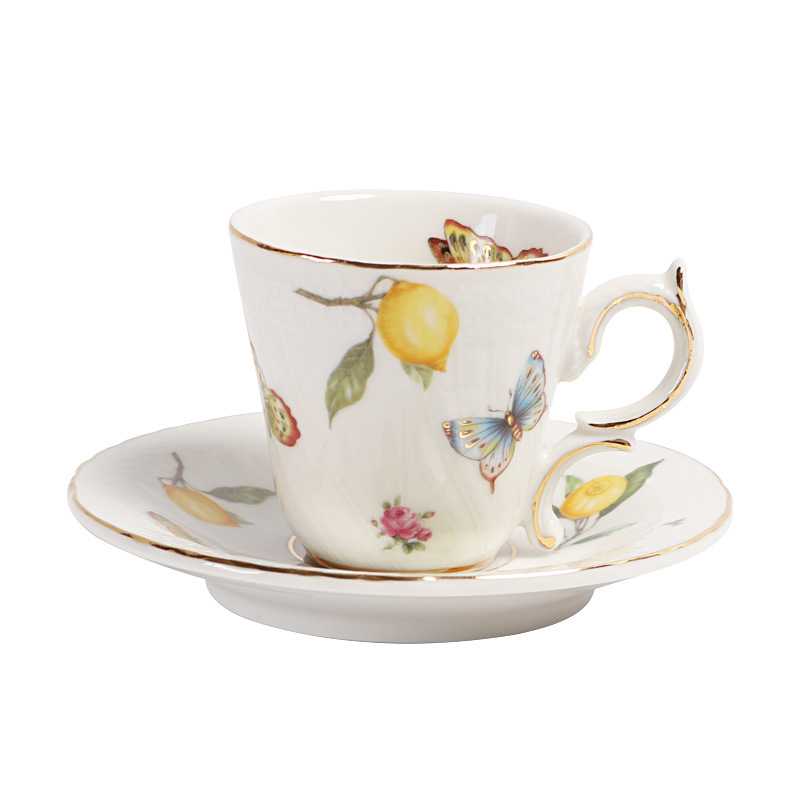 Lemon Coffee Cup แก้วชา/แก้วกาแฟ ขนาด 100ML พร้อมจานรอง/ แก้วช้อต/ แก้ว Espresso ลายเลม่อน