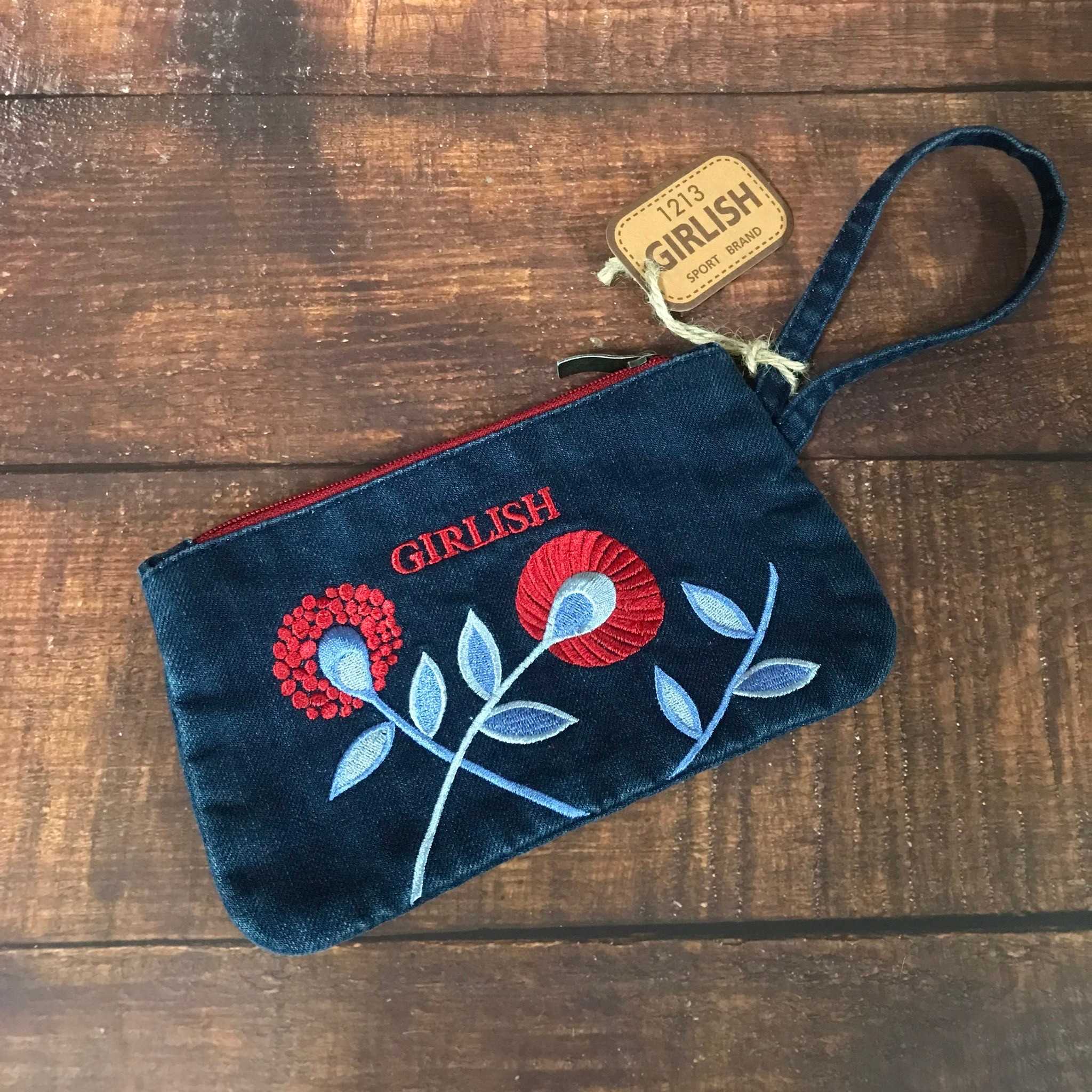 No.162 กระเป๋ายีนส์​ Girlish ทรงคxล้องมือ Wallet รุ่น Flower #162 สินค้าลิขสิทธิ์แท้