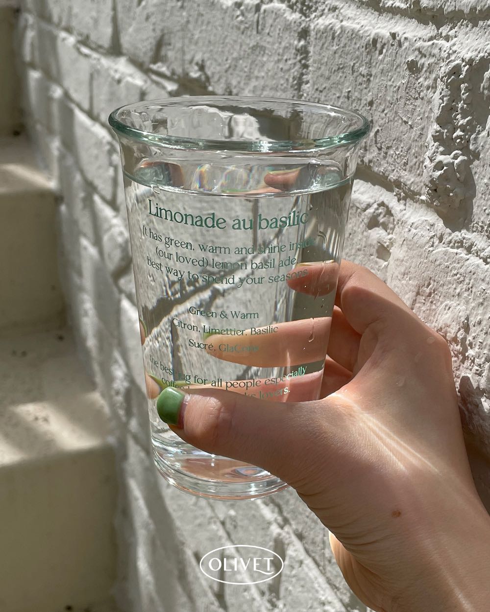 lemon basil ade glass cup