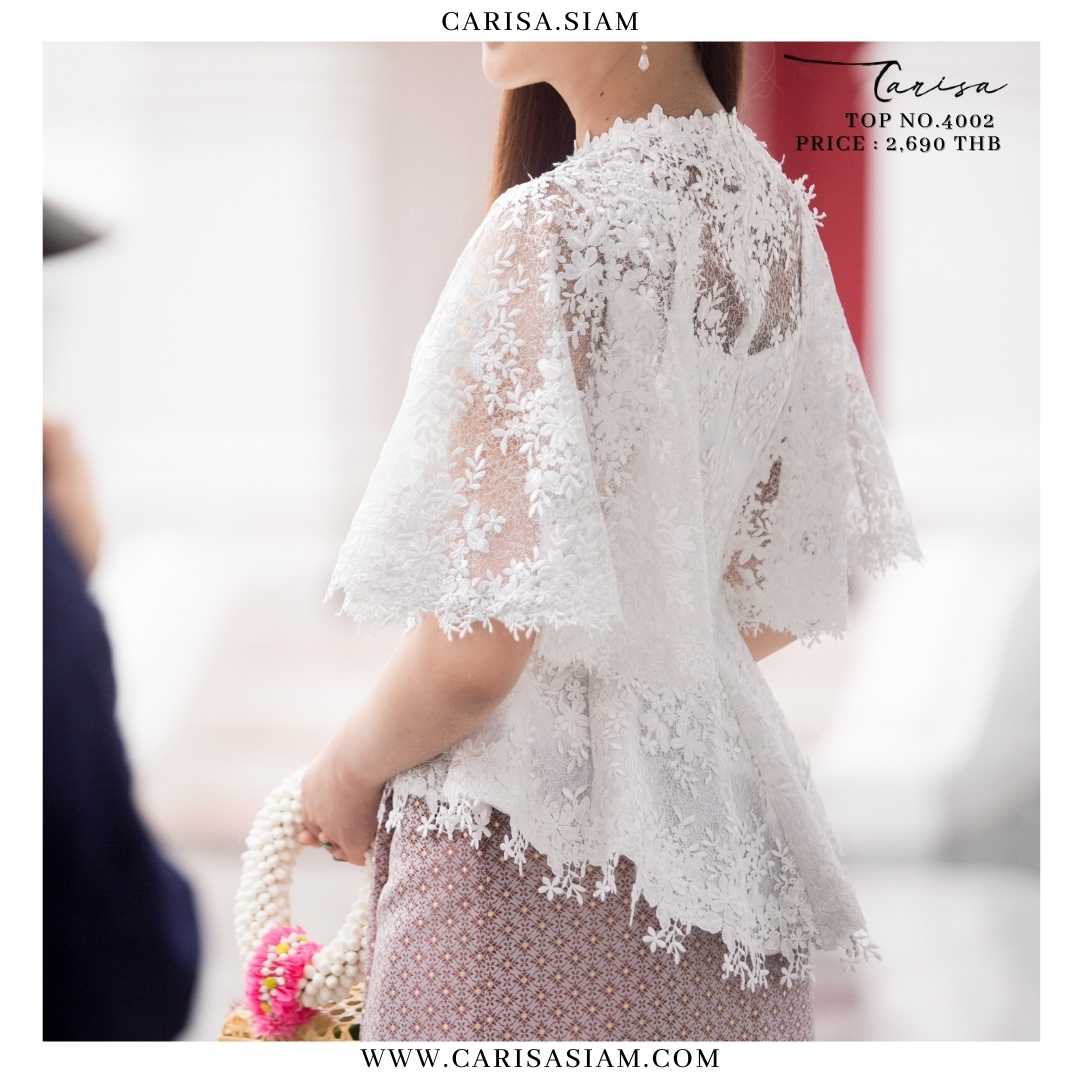 เสื้อลูกไม้ผู้หญิง สุดหรู เอวเข้ารูปสวย  แขนระบายทรงค้างคาว  [4002]
