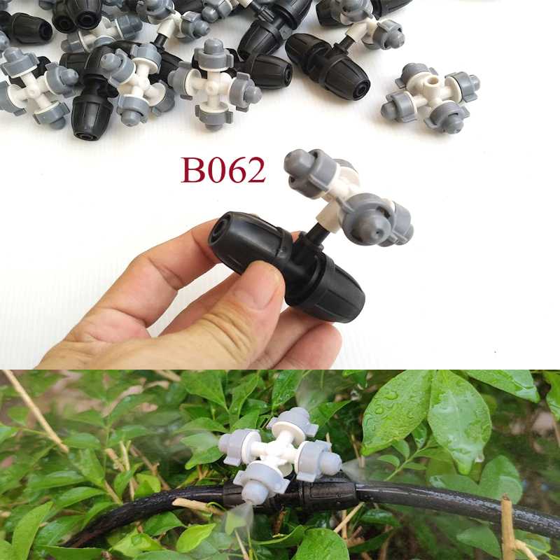B062 ชุดหัวพ่นหมอกสีเทา 4 หัว ต่อสาย 12 มิล   รดน้ำต้นไม้ โรงเพาะเห็ด จัดสวน ลดละอองหมอก ฝุ่น