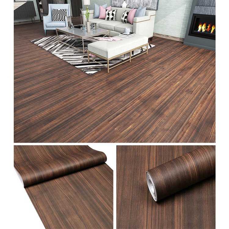 สติกเกอร์ติดพื้นห้อง ลายไม้มอคค่า กันลื่น กันน้ำ มีกาวในตัว ขนาด60x300cm