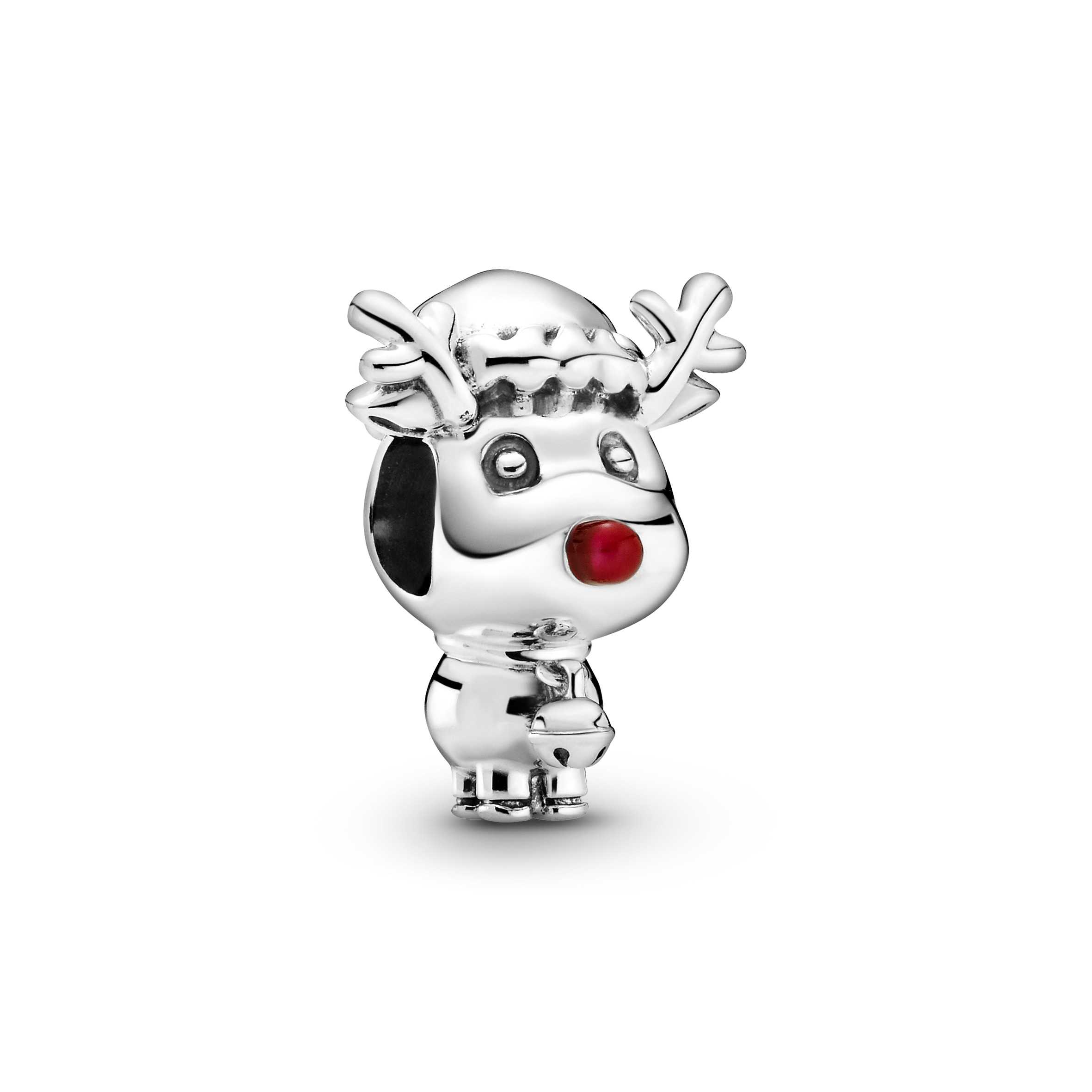 Red Nose Reindeer Silver Charm with Red Enamel Charm
