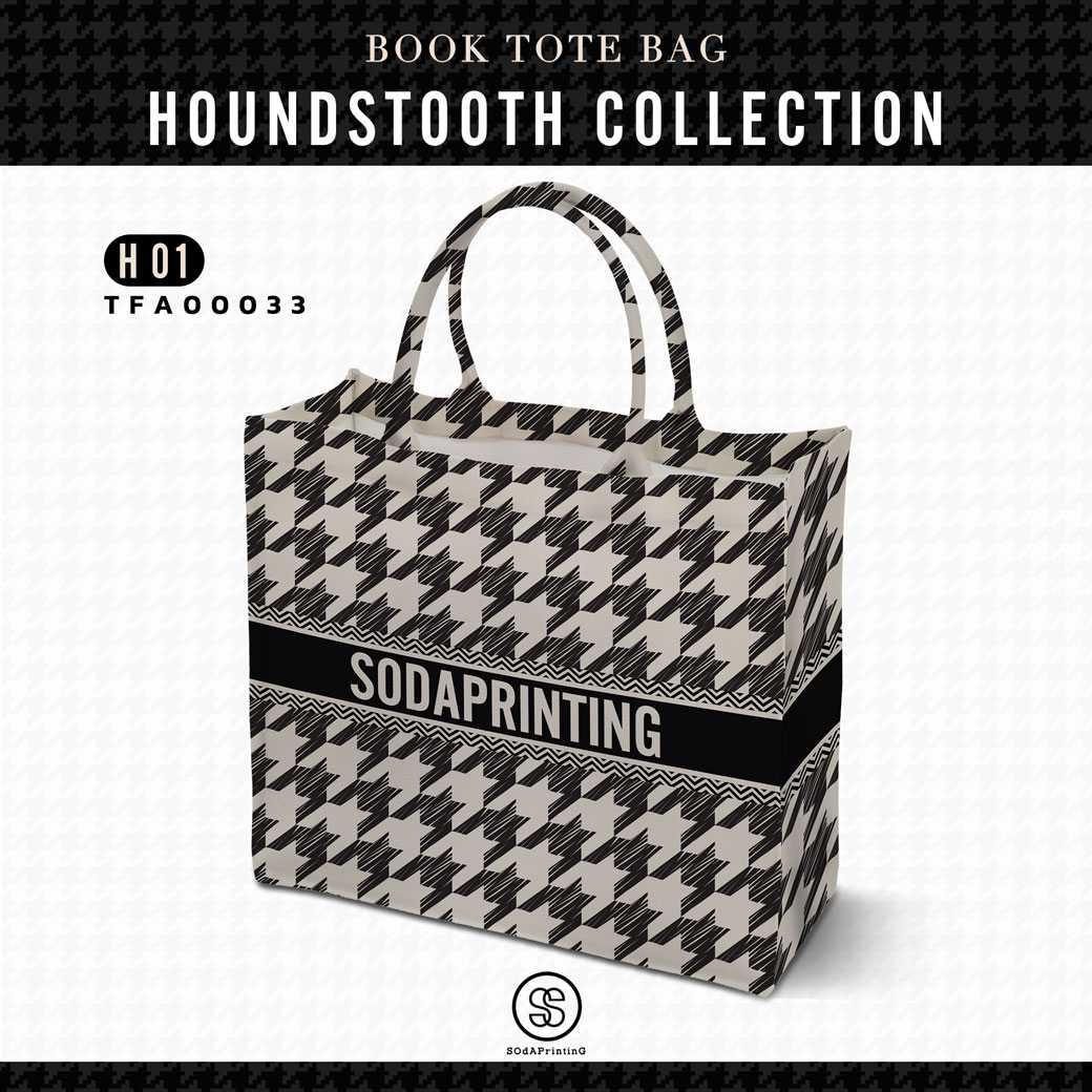 กระเป๋า Book Tote Bag HOUNDSTOOTH COLLECTION รหัส TFA00033 #ใส่ชื่อได้ #SOdAbag #SOdAPrintinG