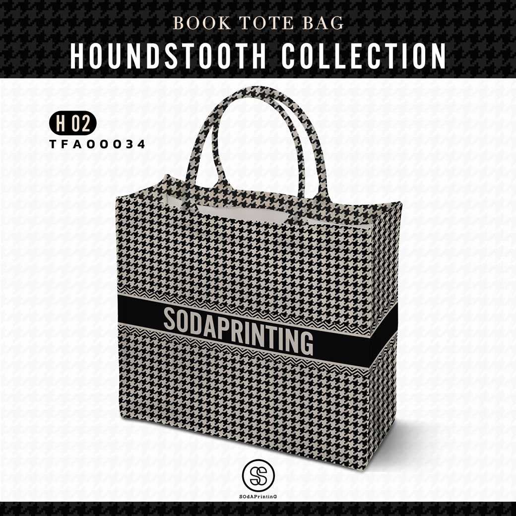 กระเป๋า Book Tote Bag HOUNDSTOOTH COLLECTION รหัส TFA00034 #ใส่ชื่อได้ #SOdAbag #SOdAPrintinG