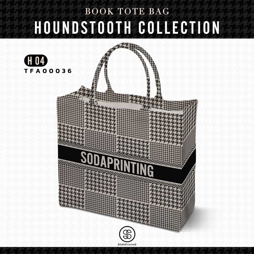 กระเป๋า Book Tote Bag HOUNDSTOOTH COLLECTION รหัส TFA00036 #ใส่ชื่อได้ #SOdAbag #SOdAPrintinG
