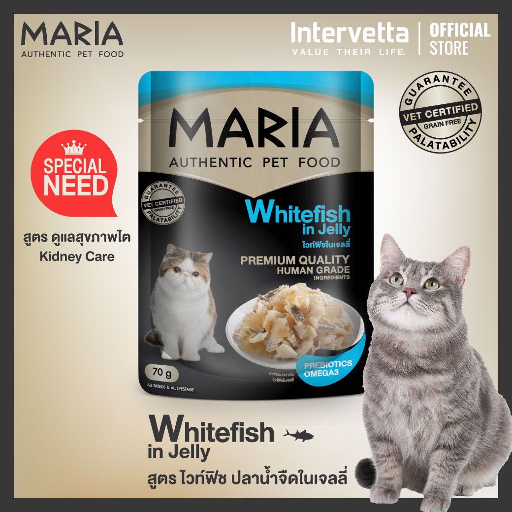 [1 กล่อง 12ซอง] Maria อาหารเปียกแมว (8C) รส ปลาเนื้อขาวในน้ำเกรวี่ (White fish in Gravy)