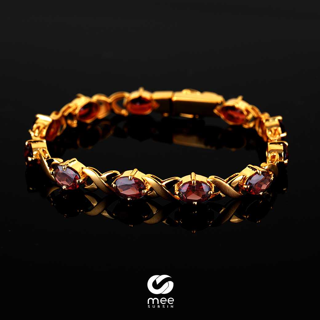สร้อยข้อมือโกเมนทรงมาคีย์ ทองหนา สมน้ำสมเนื้อ [BL220009]