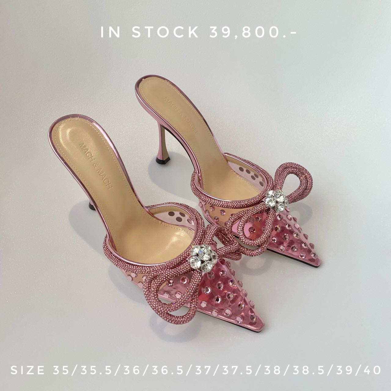 MACH & MACH DOUBLE BOW PINK CRYSTALIZED PVC MULES - PINK