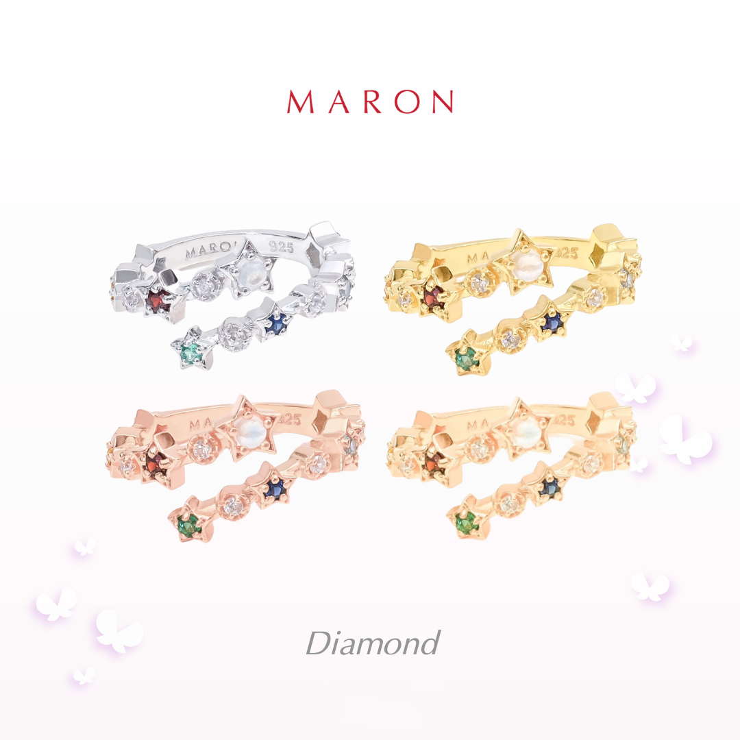 MARON - 9 Lucky Stars Cross Ring with Diamond (สั่งทำ 14-20 วันการ) แหวนดาวนพเก้า เสริมดวง