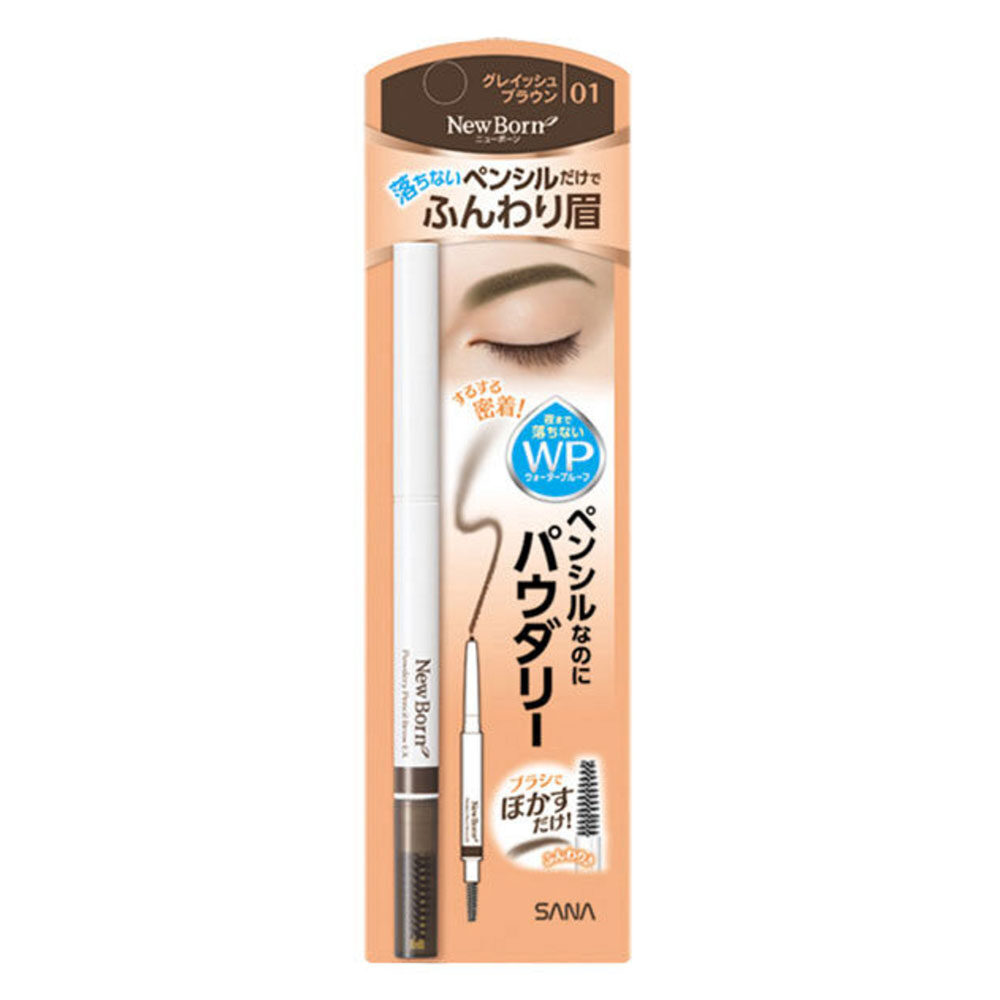NEW BORN POWDERY PENCIL BROW 01 (GRAYISH BROWN) / ดินสอเขียนคิ้ว พร้อมแปรงปัดตกแต่งคิ้ว