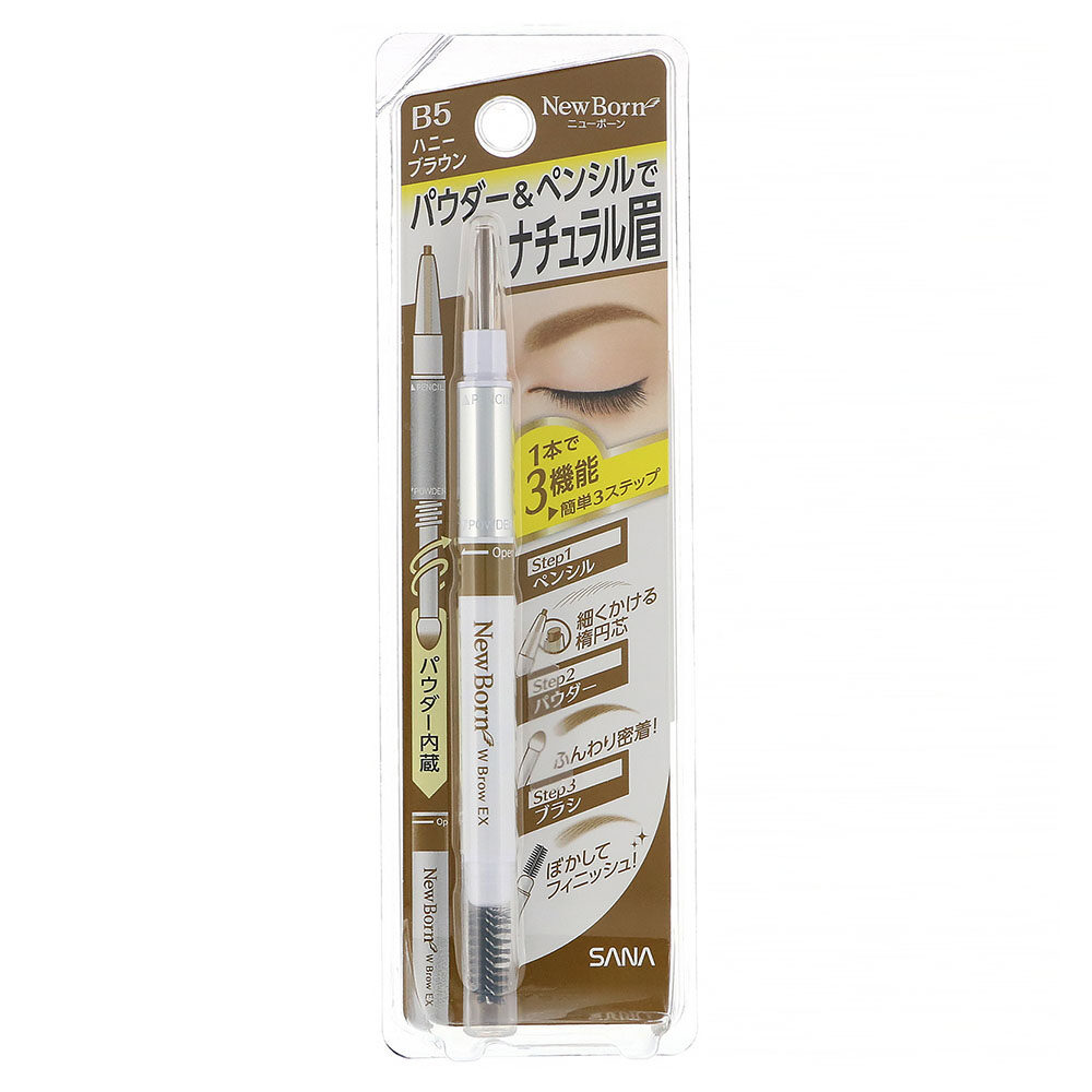 NEW BORN W BROW EX B5 (HONEY BROWN) / ดินสอเขียนคิ้ว 3 ขั้นตอนในแท่งเดียว (ฮันนี่ บราวน์)