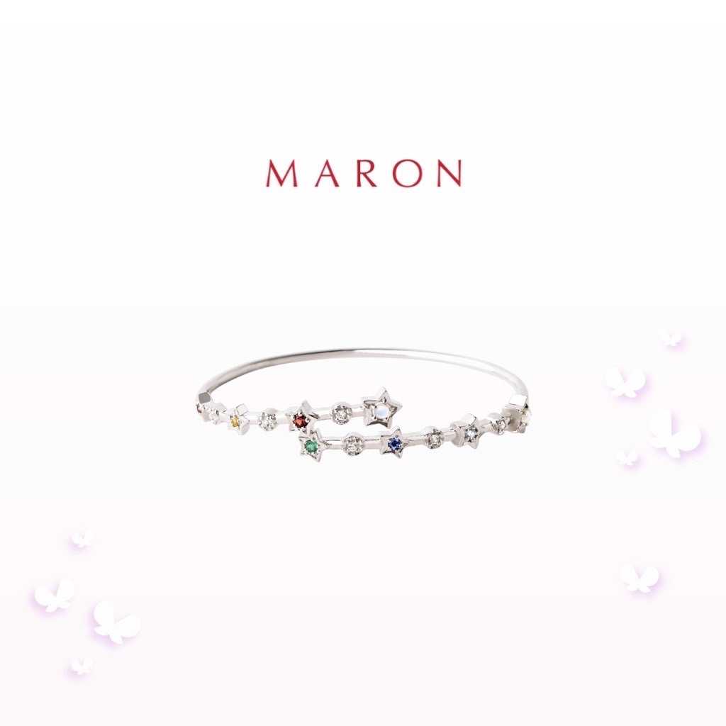 MARON - 9 Lucky Stars Cross Bangle (White Gold) กำไลดาวนพเก้า เสริมดวง เงินแท้925