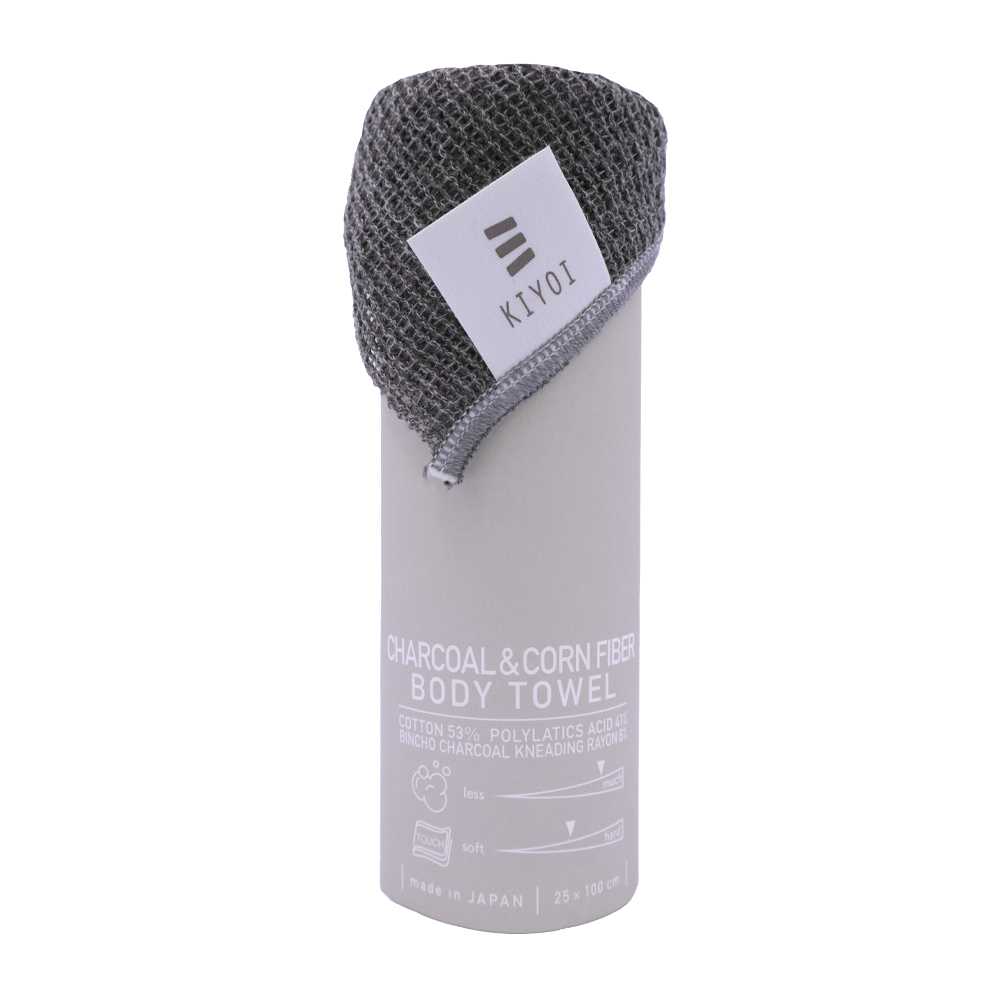 KIYOI CHARCOAL&CORN FIBER BODY TOWEL 1 Pcs. / ผ้าถูตัว เนื้อนุ่มฟู อ่อนโยนต่อผิว ดับกลิ่นตามธรรมชาติ