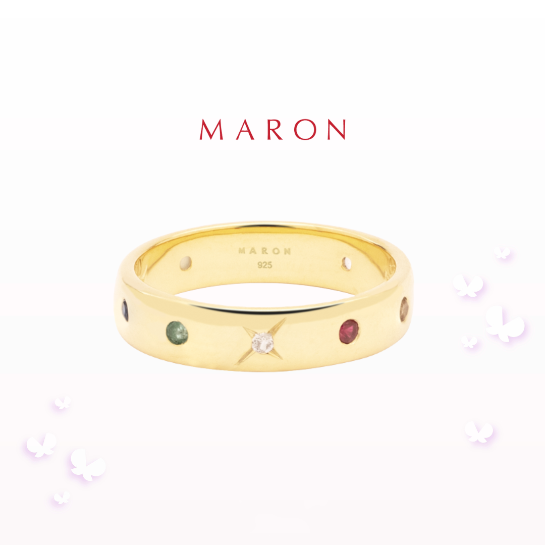 MARON - Nine Lucky Stars Band 4.5mm Ring ชุบ 14K Gold แหวนดาวนพเก้า เสริมดวง เงินแท้925