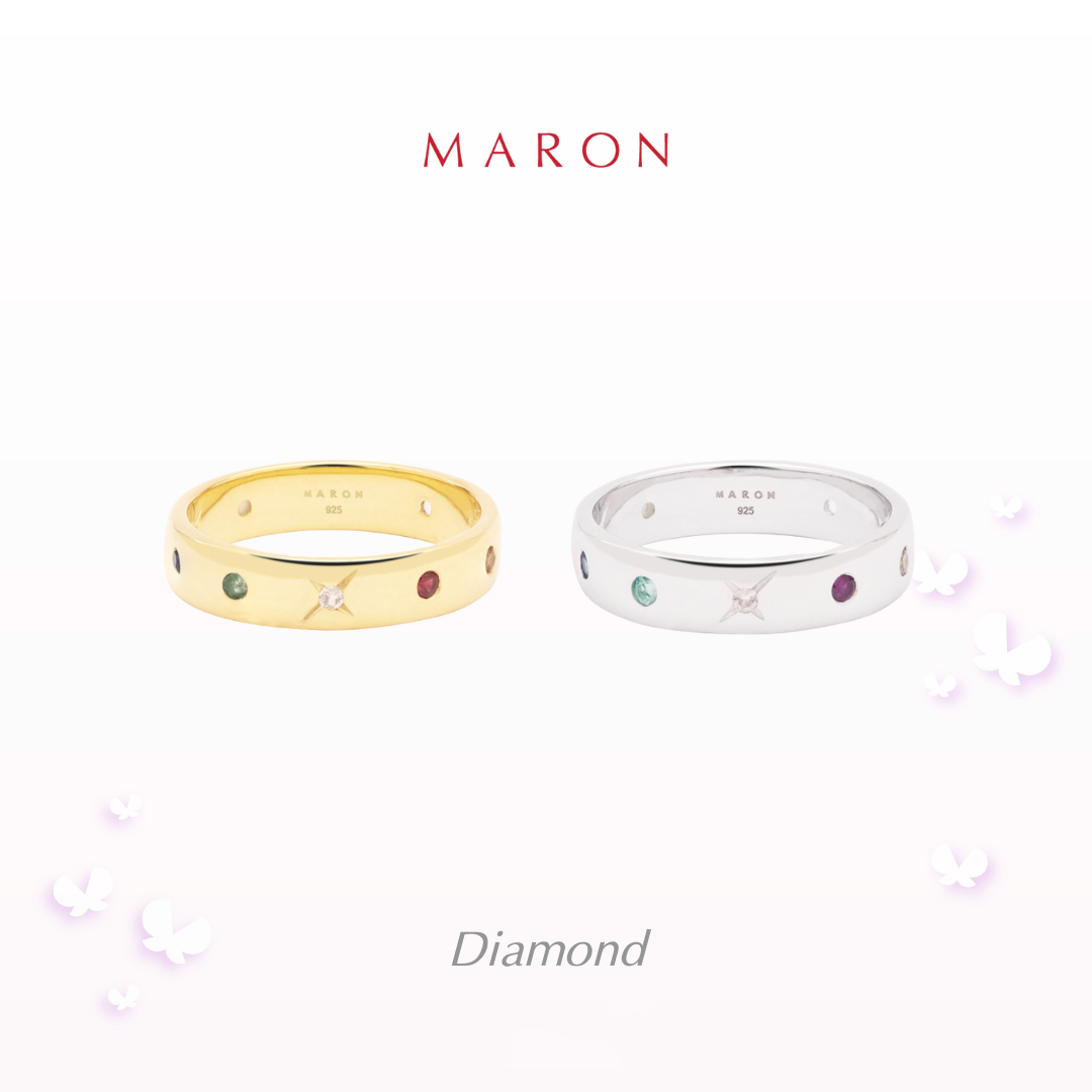 MARON - Nine Lucky Stars Band 4.5mm Ring with Diamond (สั่งทำ 14-30 วันทำการ)
