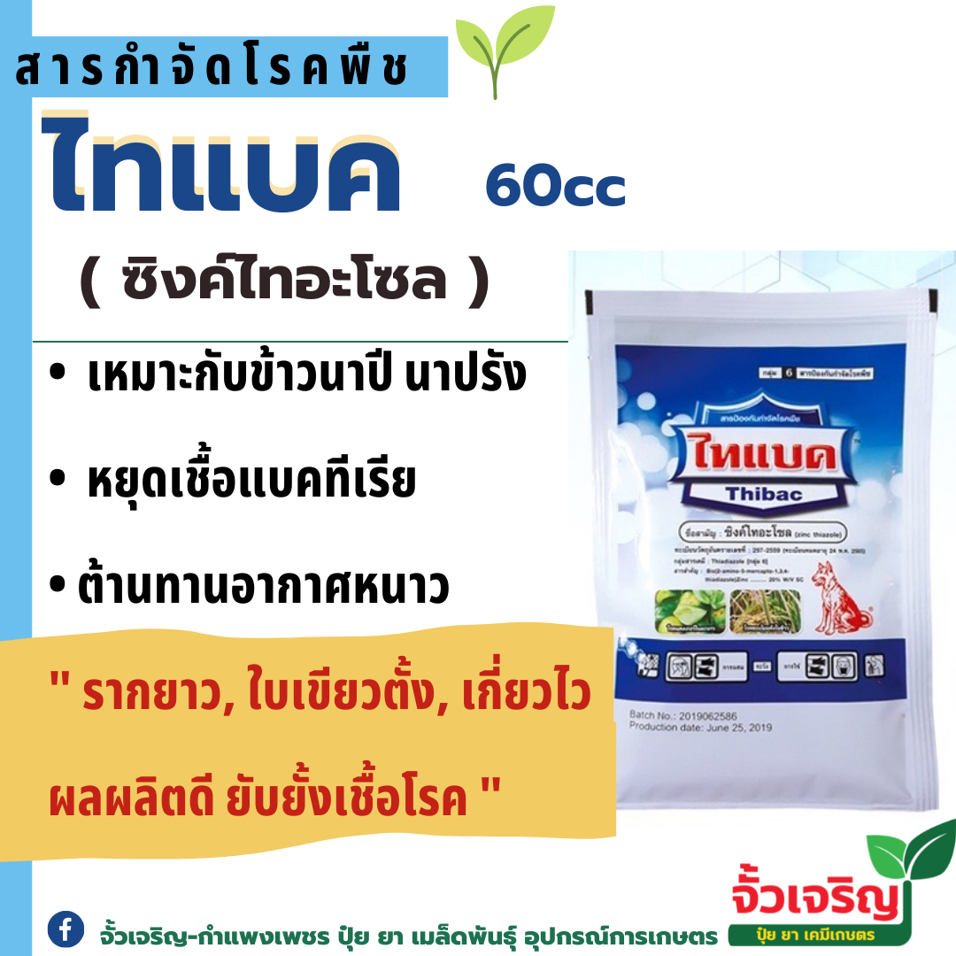 ไทแบค (60cc)สารป้องกันกำจัด เป็นสารป้องกันและกำจัดโรคแบคทีเรียในข้าว เป็นสารดูดซึม ออกฤทธิ์ทั้งกำจั