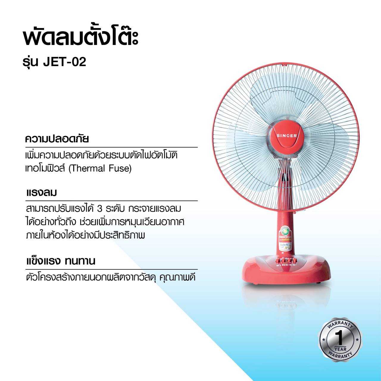 JET-02 พัดลมตั้งโต๊ะ ขนาด 16 นิ้ว