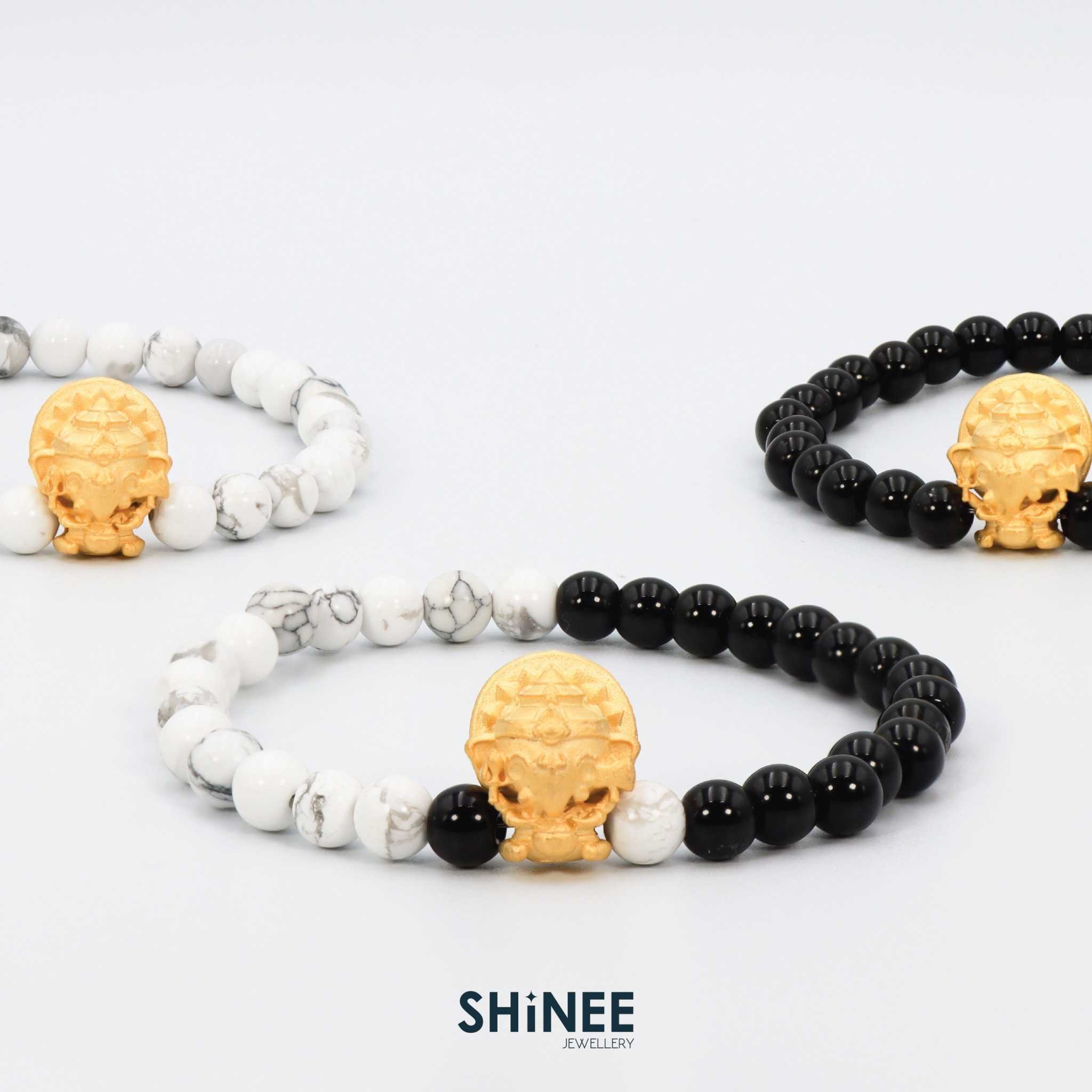 พระพิฆเนศ 4 กร + หินแท้ Howlite & Onyx