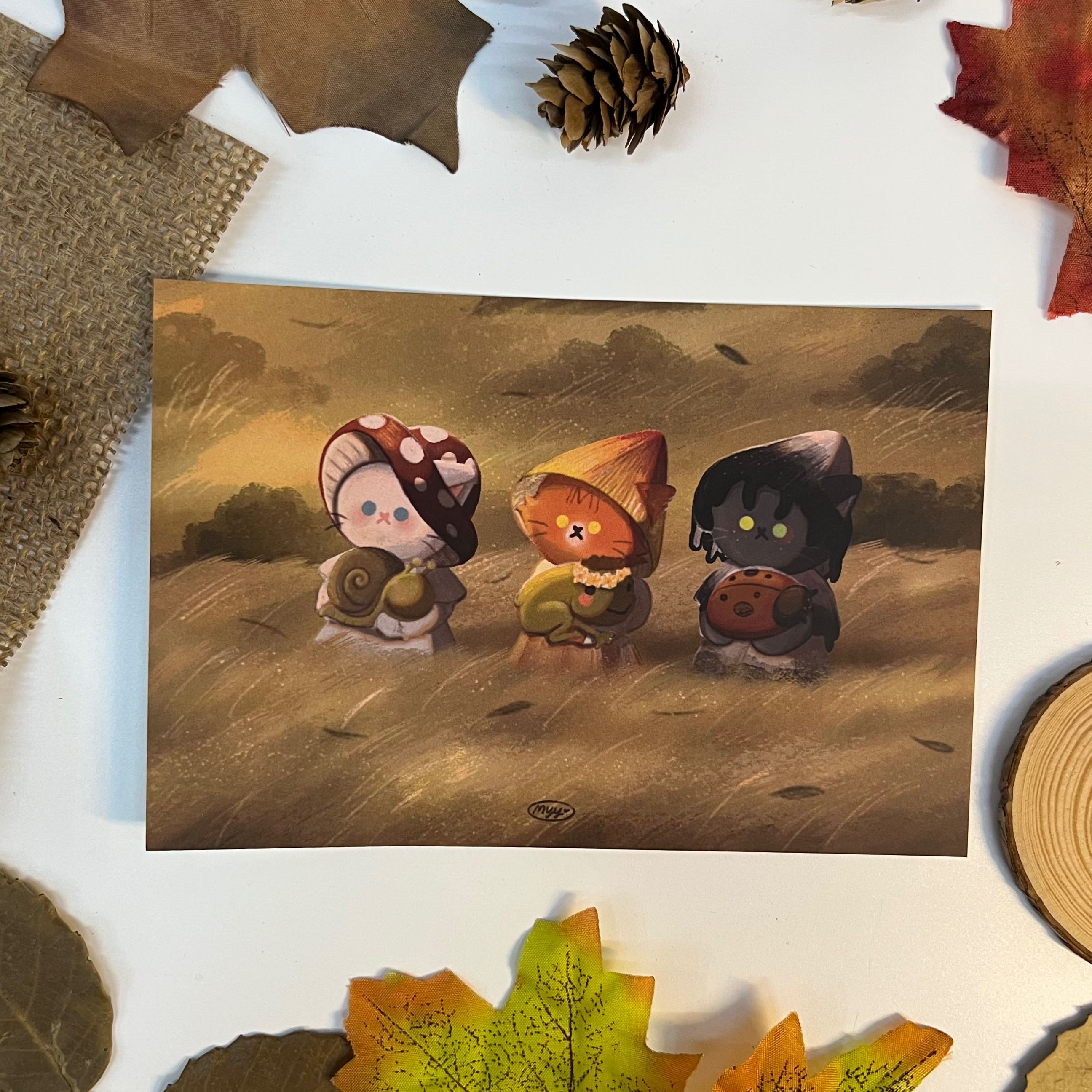 postcard 4x6 inch 3 mushroom meow
