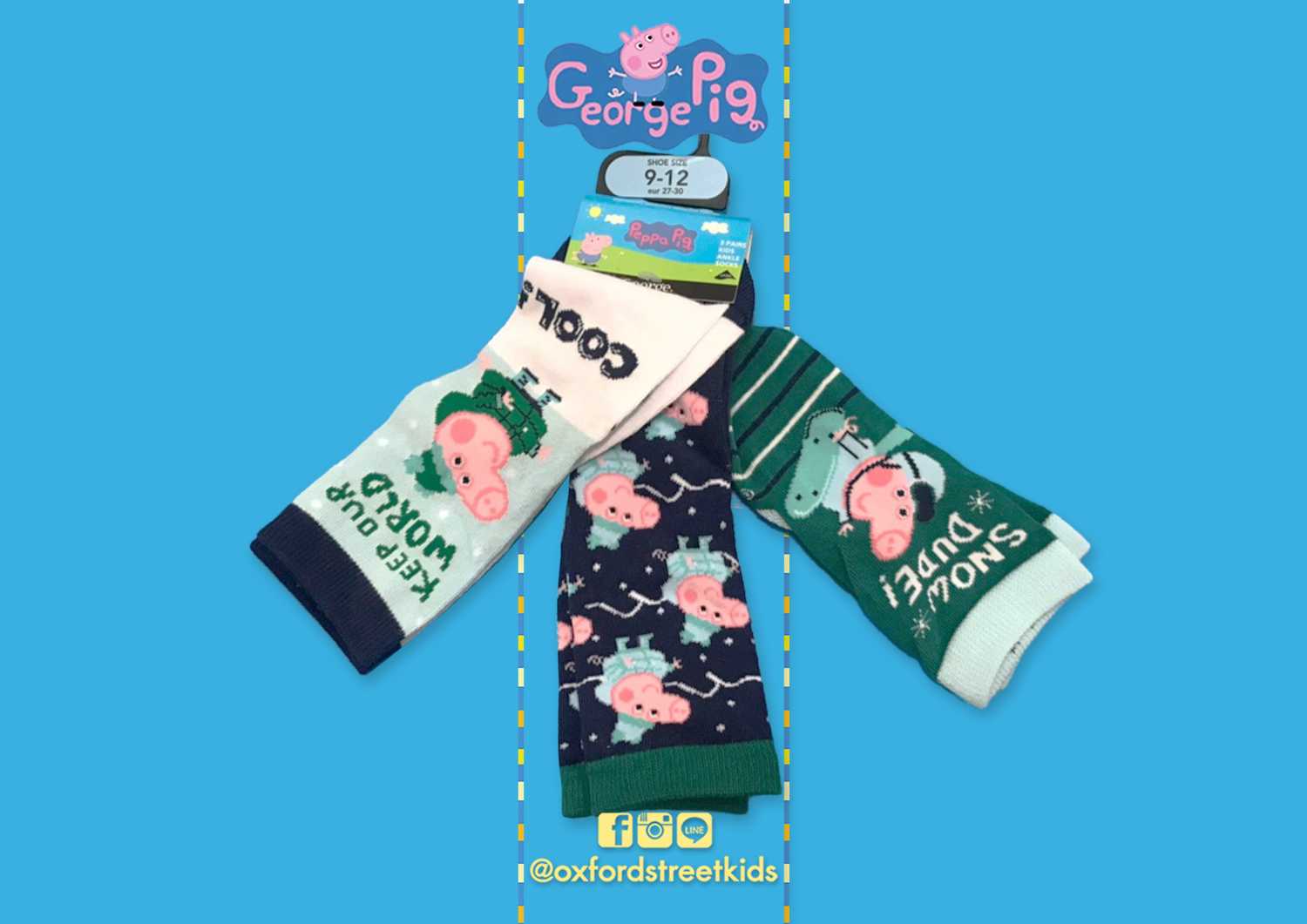 𝐒𝐀𝐋𝐄❗️ [UK6-12] George Pig 3 Pack Socks ถุงเท้า จอร์จ พิก 3 คู่ในเซต