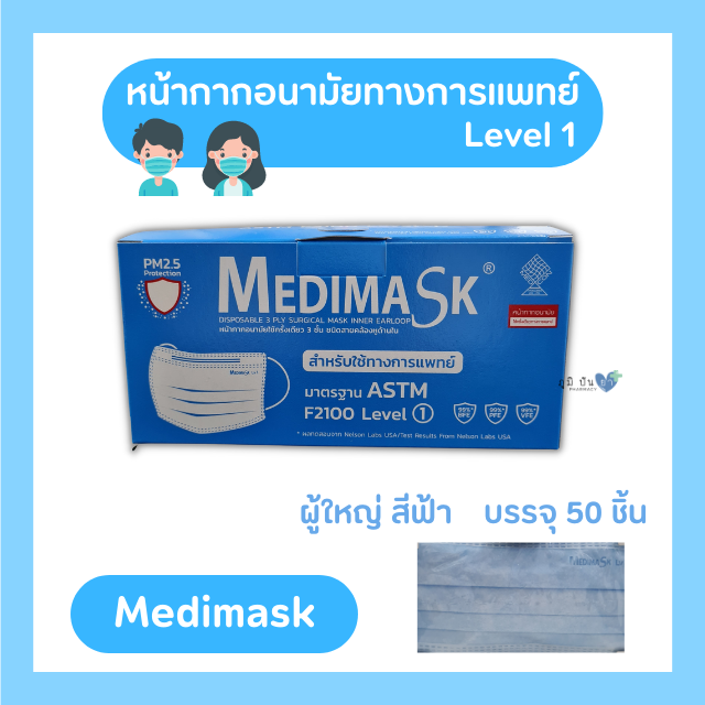หน้ากากอนามัย MEDIMASK 3 ชั้น (สีฟ้า)