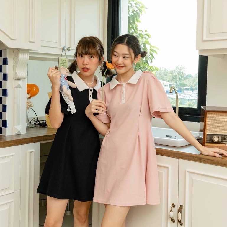 chuuchop_พร้อมส่ง(C7895)🧸🥯🔗Cutie pie dress ชุดเดรสสั้นโปโลคอปก มี2สี