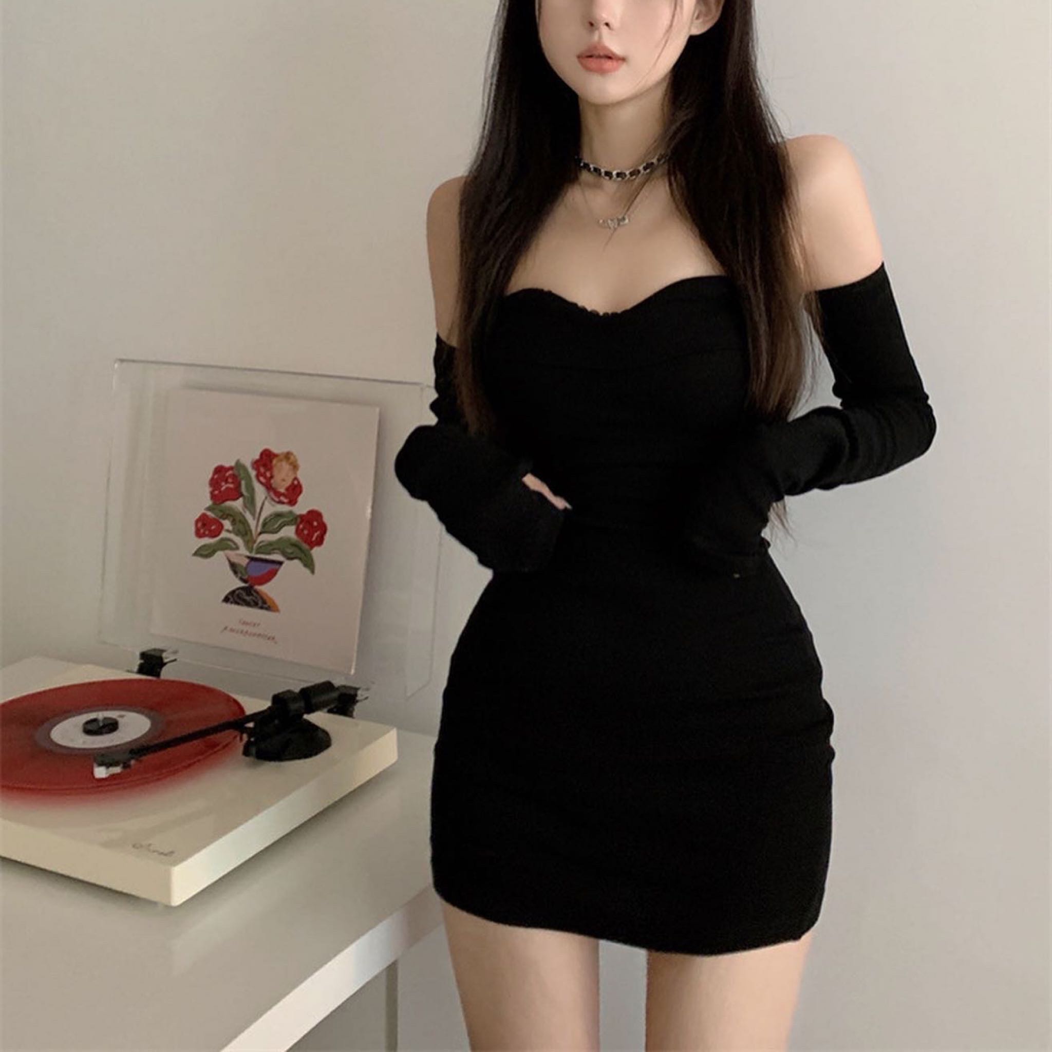 (sold out) Strapless black dress set (flash)