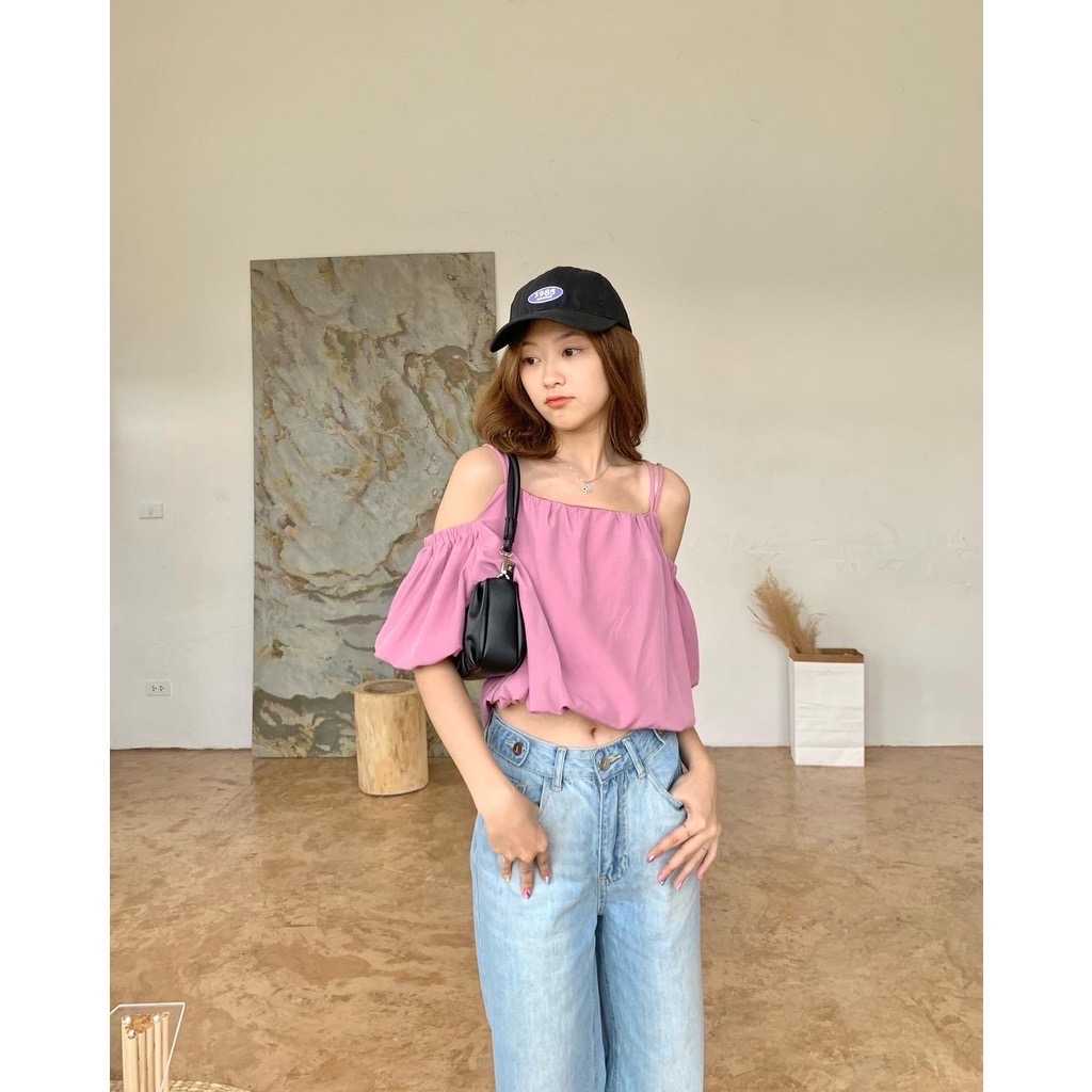 chuuchop_พร้อมส่ง(C7923)🧸🤹🏼‍♀️🫧Lollipop blouse เสื้อสายเดี่ยวทรงบอลลูน มี3สี