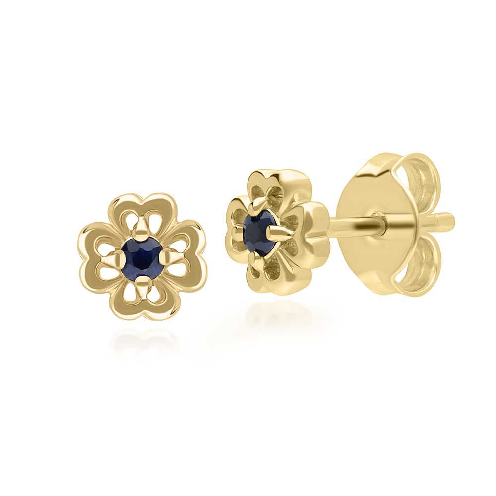 ต่างหูทองคำ 9K ประดับไพลิน (Blue Sapphire) ดีไซน์ดอกไม้ 4 กลีบ