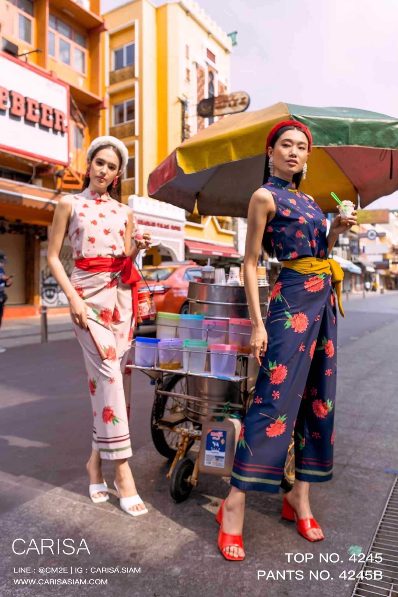 กางเกง Warp pant ลายสกีนดอกไม้ ผ้า Silk Satin ใส่สบายมากค่ะ ไม่ร้อน [4245B]