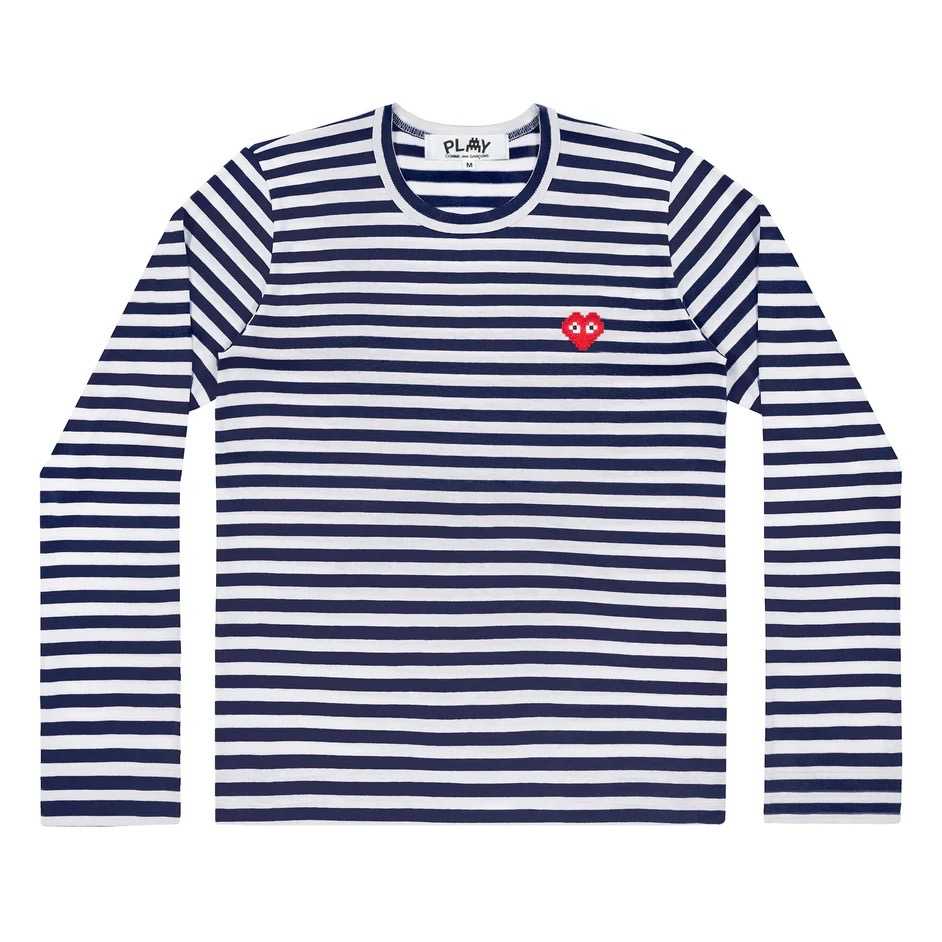 PLAY COMME DES GARCONS x INVADER STRIPED L/S T-SHIRT (NAVY)