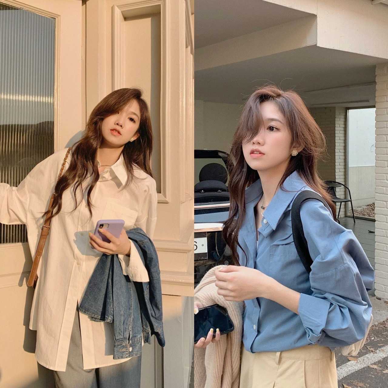 T242 เสื้อเชิ้ตแขนยาวขนาดฟรีไซส์ พร้อมส่ง 2 สี