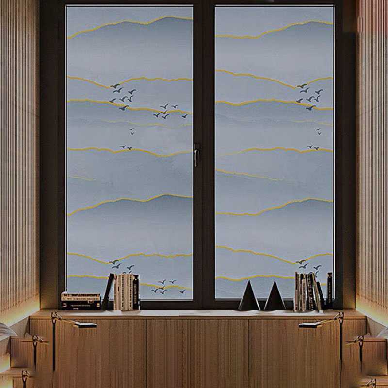 ฟิล์มสุญญากาศติดกระจกบ้าน ลายหุบเขาหมอก 89x200cm แบบมีสี เพิ่มความเป็นส่วนตัว  กันแอบมอง