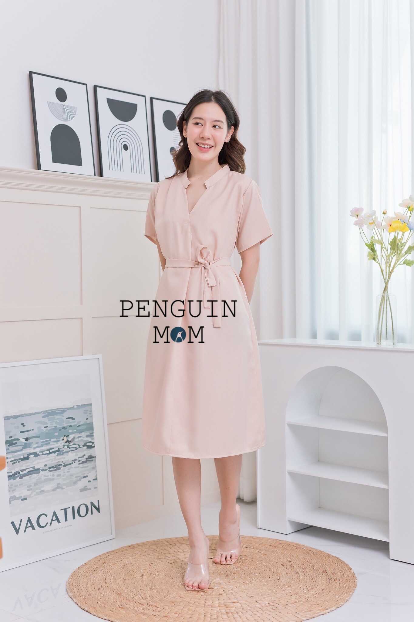 ชุดคลุมท้อง ชุดให้นม Tracy dress น้ำตาลครีมนู้ด