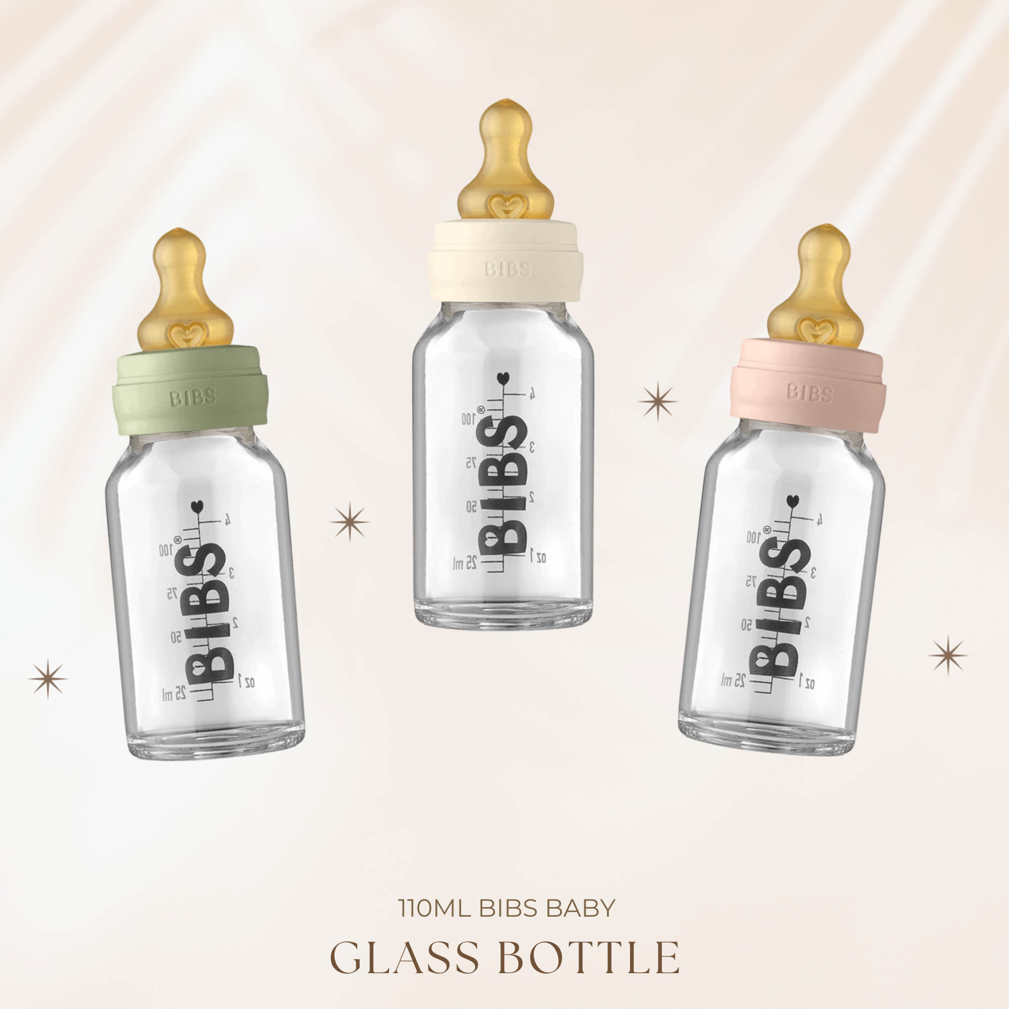 ขวดนมแก้ว จุกยางพารา Bibs Baby Glass Bottle [110ml]