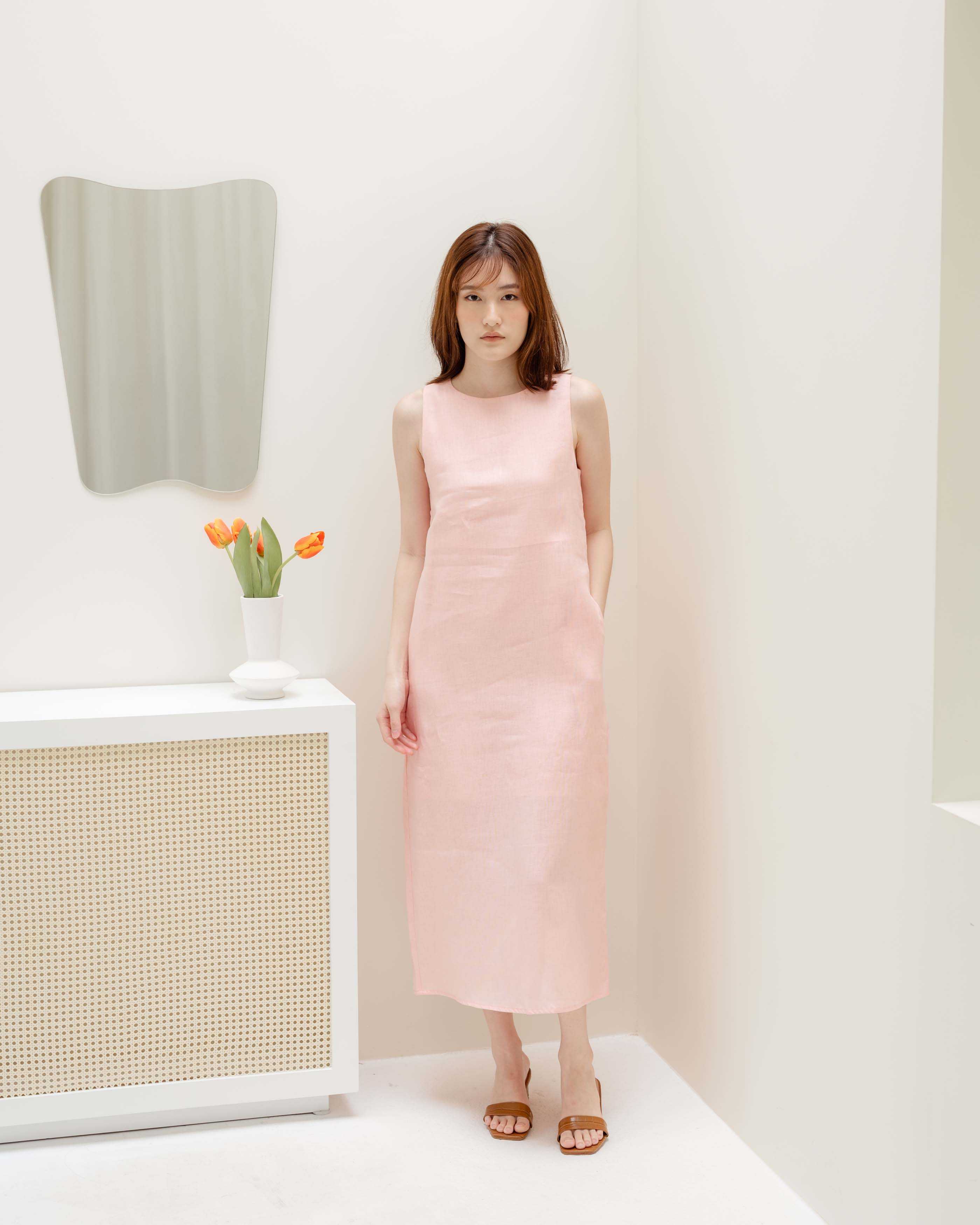 SUUBE Peony dress-Peach เดรสยาวแขนกุด