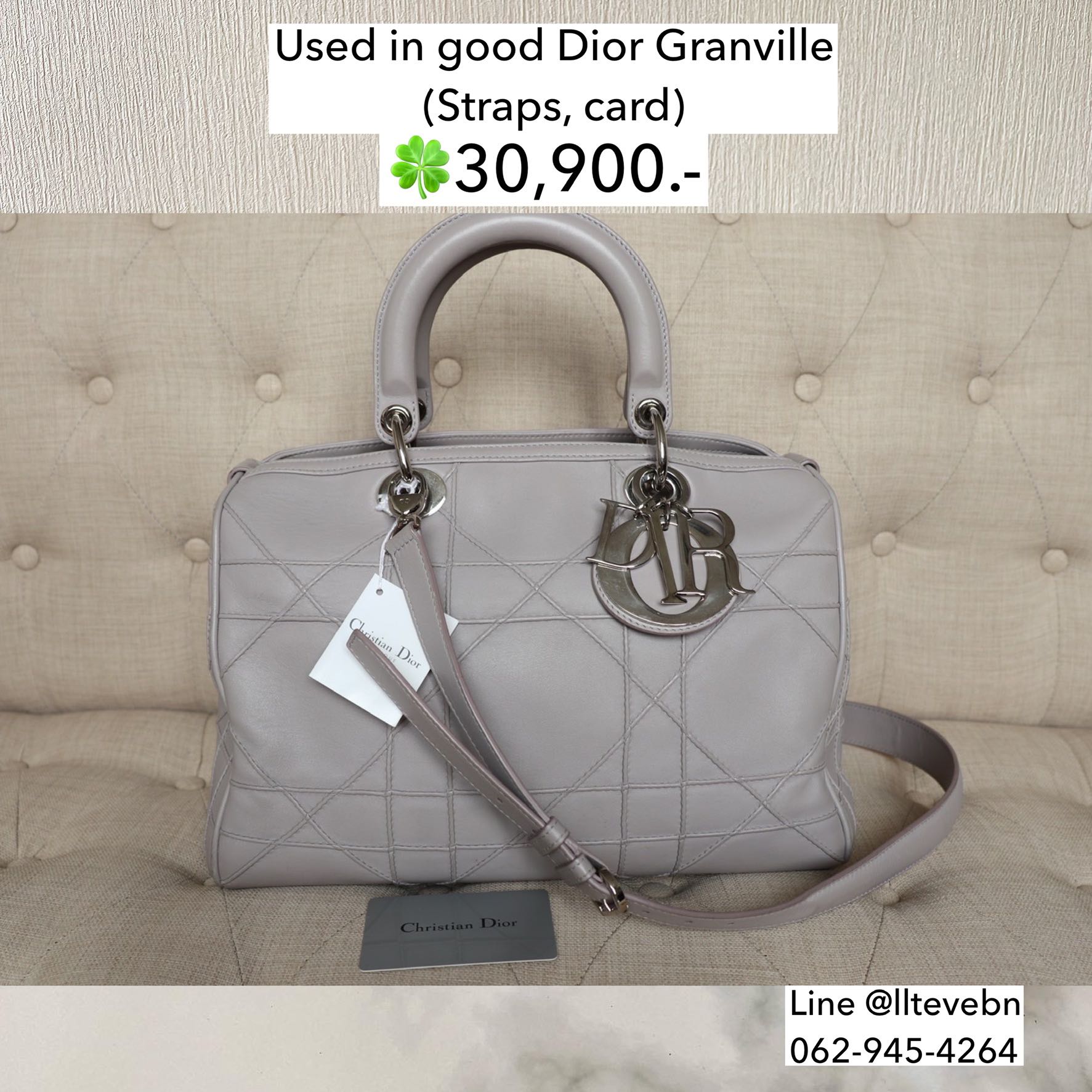 Very Good conditions ดิ ออร์ Granville SHW in gray lamb 2012 อุปกรณ์ card, straps