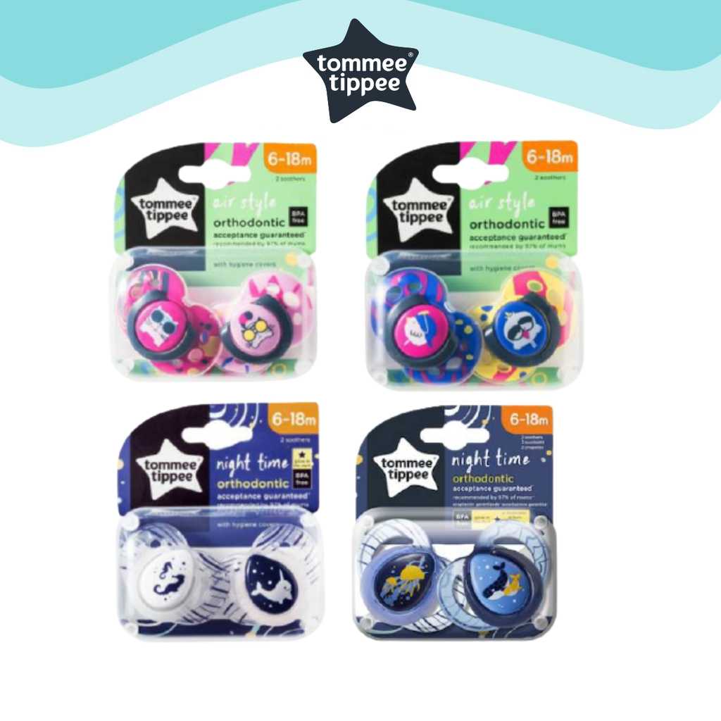 TommeeTippee Closer to Nature Air Style and 2pk Air Style And Night Time Soother 6-18m - with case